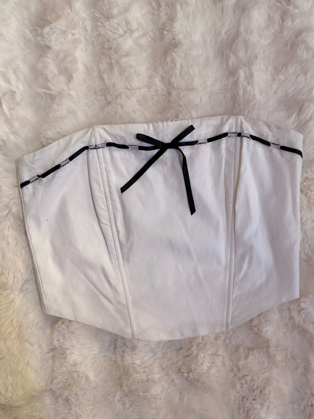 Fashion Nova White Strapless Corset Top with Black Trim